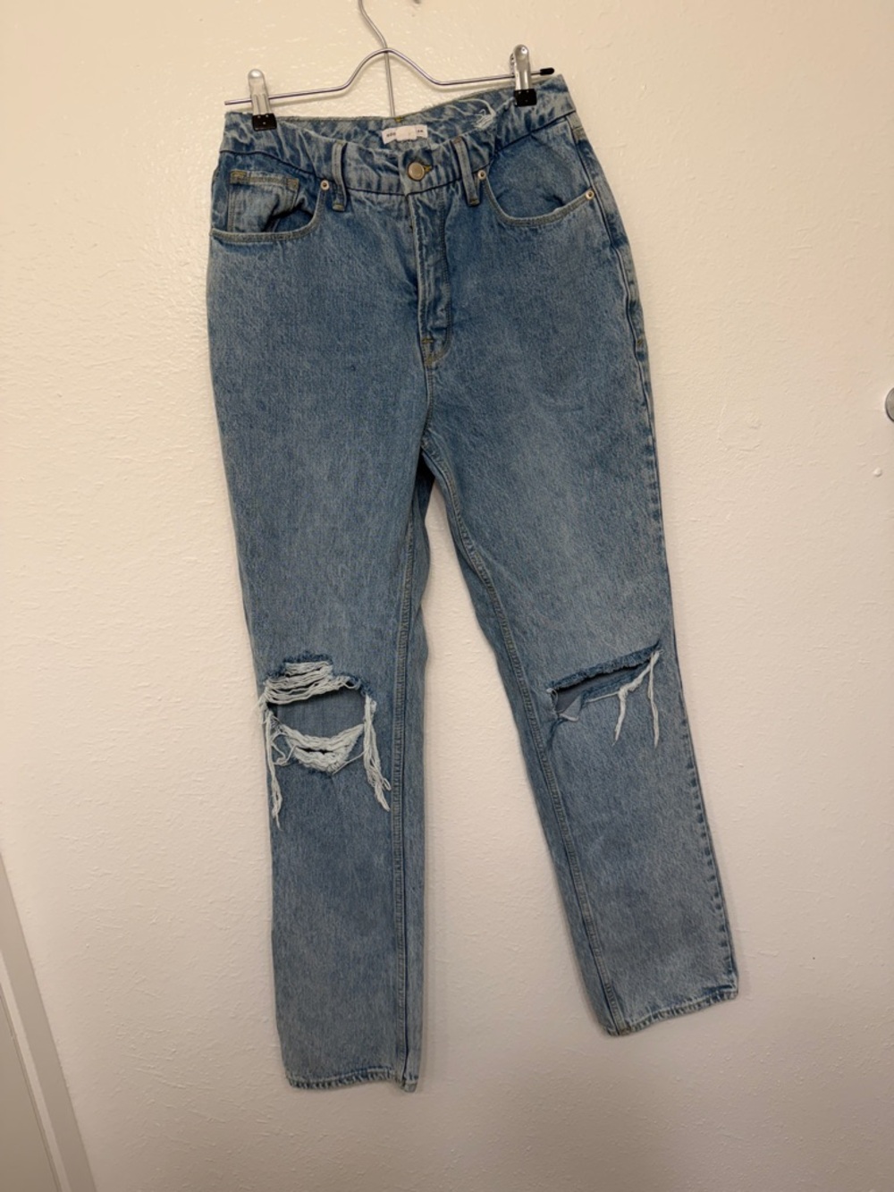 Good American Light Blue Distressed Boyfriend Jeans
